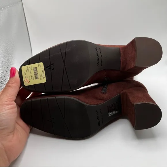 Aquatalia Brianna Boots  6M Suede Leather Bootie Heel Zip Weatherproof NWB 2404