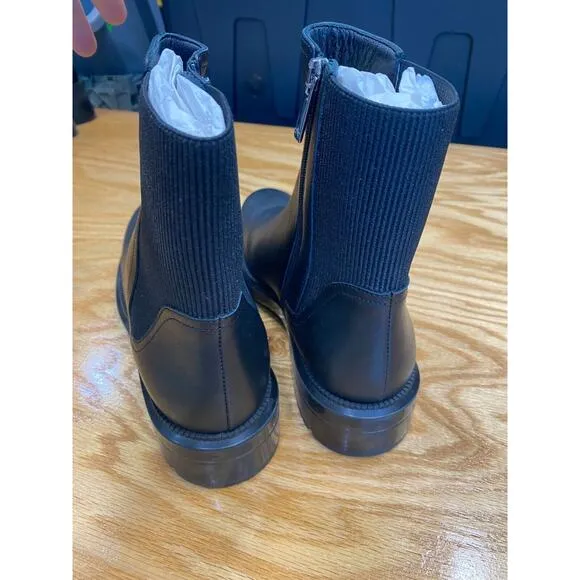Aquatalia Chelsea Boots Women's 8.5 Triple Black Leather Side Zip Block Heel S24