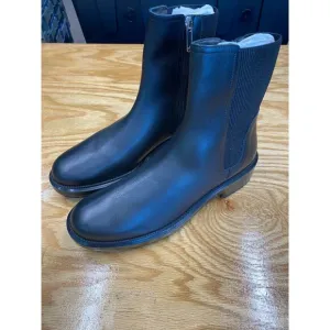 Aquatalia Chelsea Boots Women's 8.5 Triple Black Leather Side Zip Block Heel S24