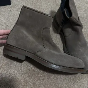 Aquatalia Grey Brown Ankle Boots with Suede Material and Side-Zip Closure