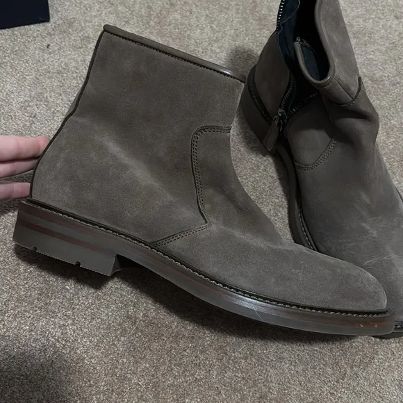 Aquatalia Grey Brown Ankle Boots with Suede Material and Side-Zip Closure