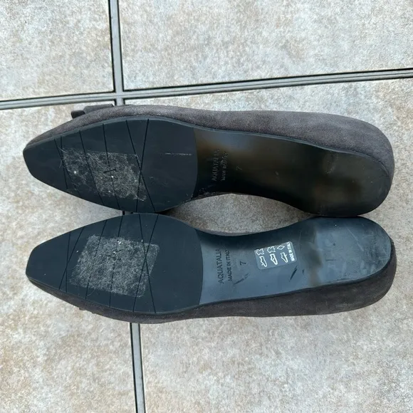 Aquatalia Mindy Gray Suede Pointed Square Toe Flats Size 7