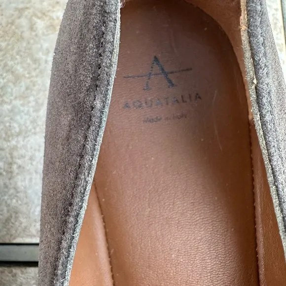 Aquatalia Mindy Gray Suede Pointed Square Toe Flats Size 7