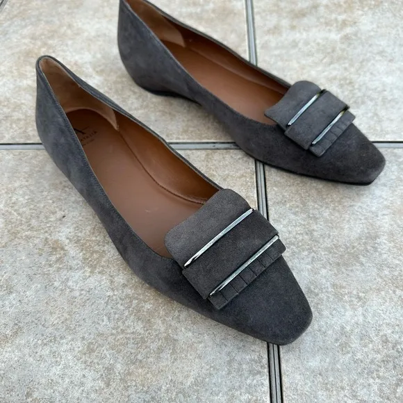 Aquatalia Mindy Gray Suede Pointed Square Toe Flats Size 7