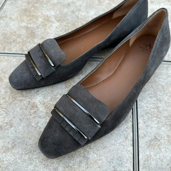 Aquatalia Mindy Gray Suede Pointed Square Toe Flats Size 7