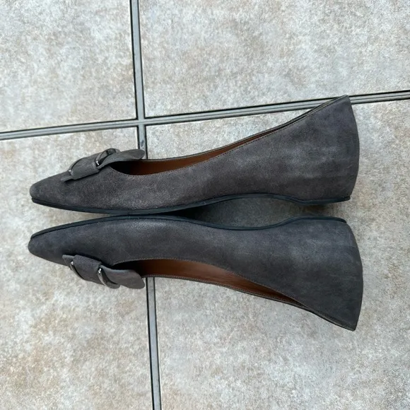 Aquatalia Mindy Gray Suede Pointed Square Toe Flats Size 7