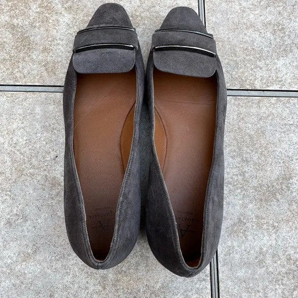Aquatalia Mindy Gray Suede Pointed Square Toe Flats Size 7
