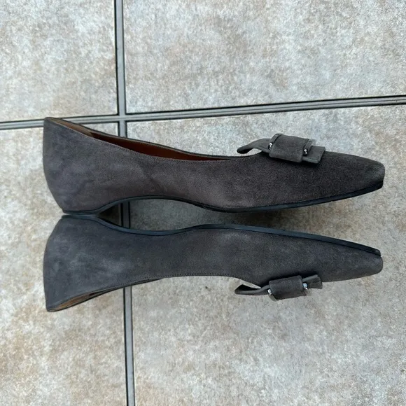 Aquatalia Mindy Gray Suede Pointed Square Toe Flats Size 7