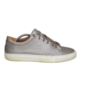 Aquatalia Women Silver Avery Gunmetal Weatherproof Leather Metallic Sneaker 10