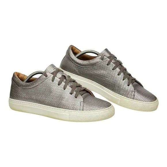 Aquatalia Women Silver Avery Gunmetal Weatherproof Leather Metallic Sneaker 10