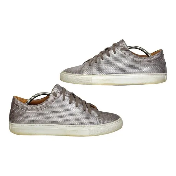 Aquatalia Women Silver Avery Gunmetal Weatherproof Leather Metallic Sneaker 10