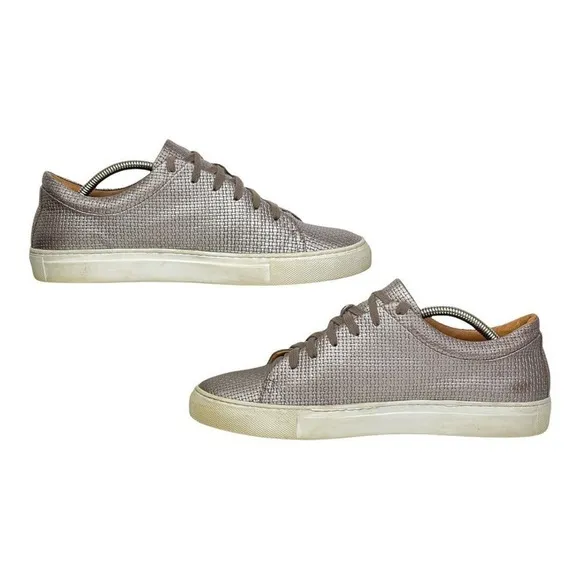 Aquatalia Women Silver Avery Gunmetal Weatherproof Leather Metallic Sneaker 10