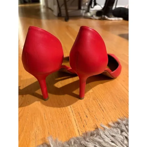 Aquatalia Women's Red D'Orsay Leather Pumps Size 8.5 Stiletto Heels