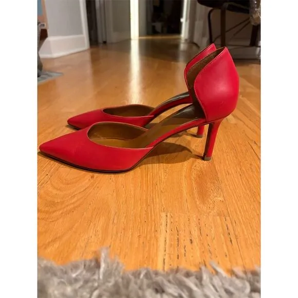 Aquatalia Women's Red D'Orsay Leather Pumps Size 8.5 Stiletto Heels