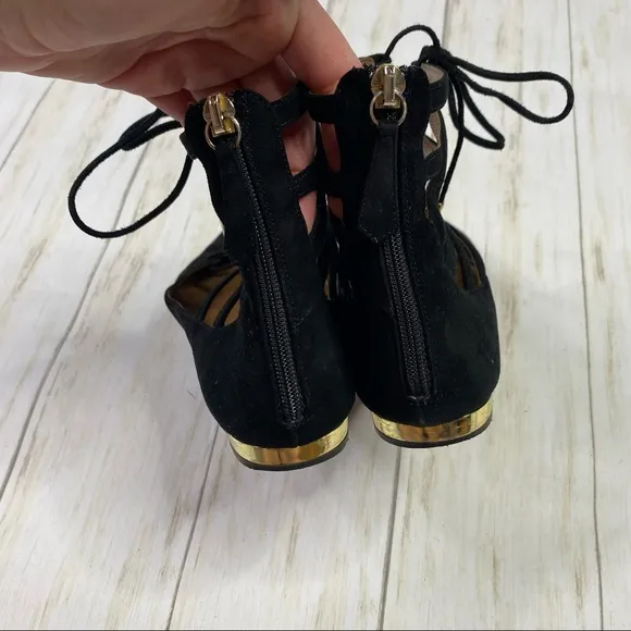 Aquazzura Black Firenze Belgravia Lace Up Ballet Flats