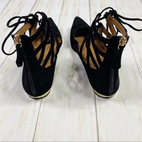 Aquazzura Black Firenze Belgravia Lace Up Ballet Flats