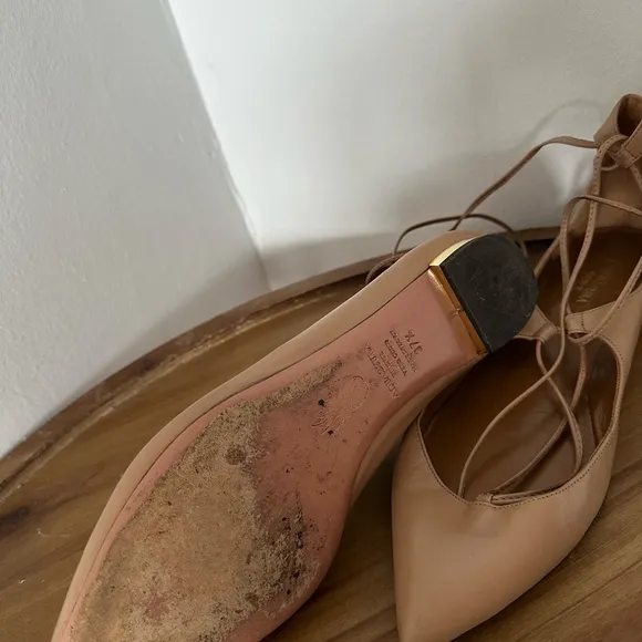 Aquazzura Tan Flats with Ankle Lacing