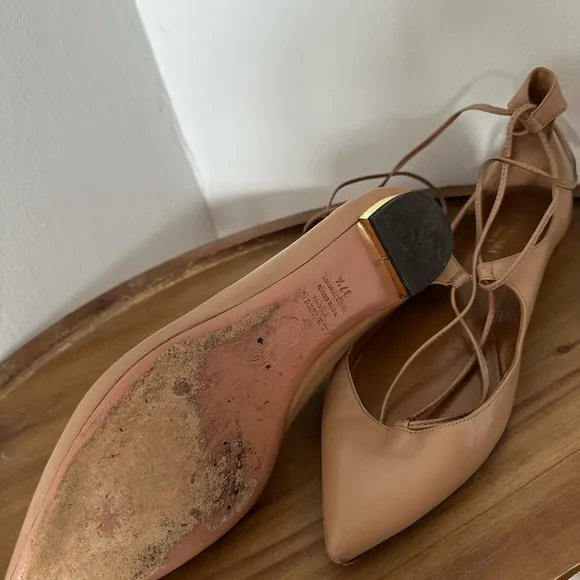Aquazzura Tan Flats with Ankle Lacing
