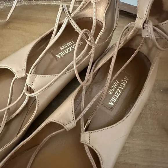 Aquazzura Tan Flats with Ankle Lacing