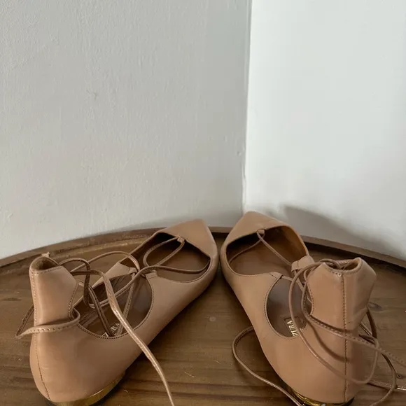 Aquazzura Tan Flats with Ankle Lacing