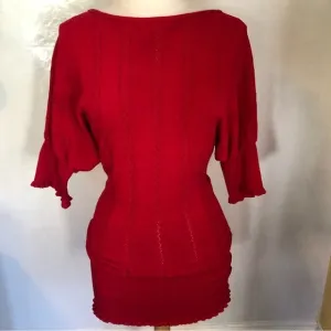 Arden B Red boat neck sweater dress with ruffle hem on sleeves &amp; hem Size Small