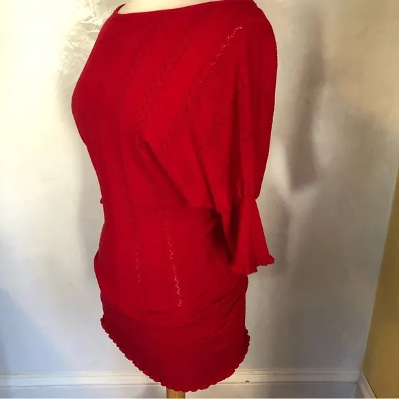 Arden B Red boat neck sweater dress with ruffle hem on sleeves &amp; hem Size Small