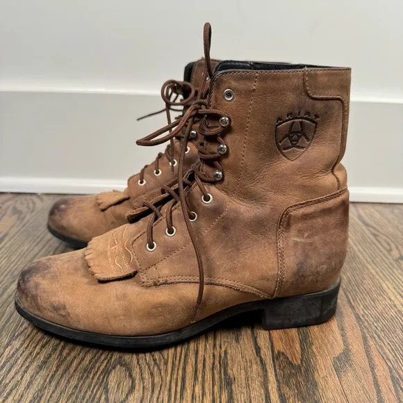 Ariat ATS Advanced Torque Stabilizer Heritage Leather Lace Up Kiltie Boots 7.5