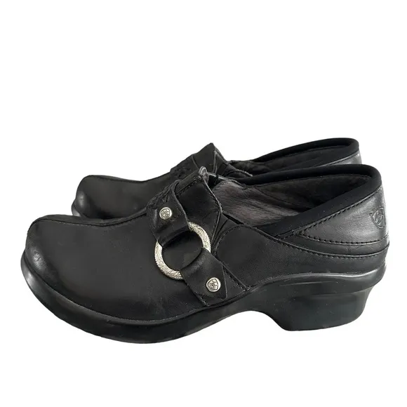 Ariat | Black Slip On Leather Clogs Wedge Shoes Size 7.5