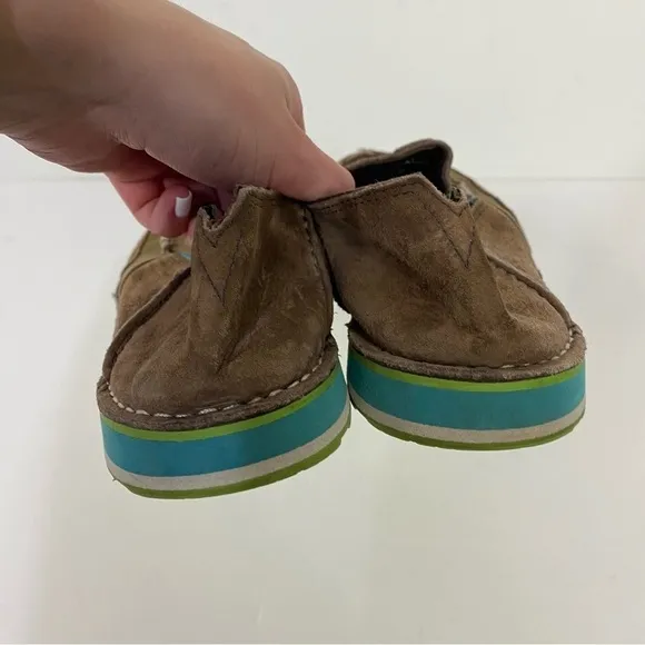 Ariat brown leather suede teal turquoise slip on shoes western rodeo