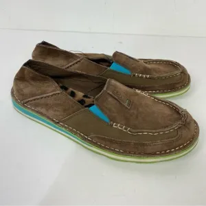 Ariat brown leather suede teal turquoise slip on shoes western rodeo