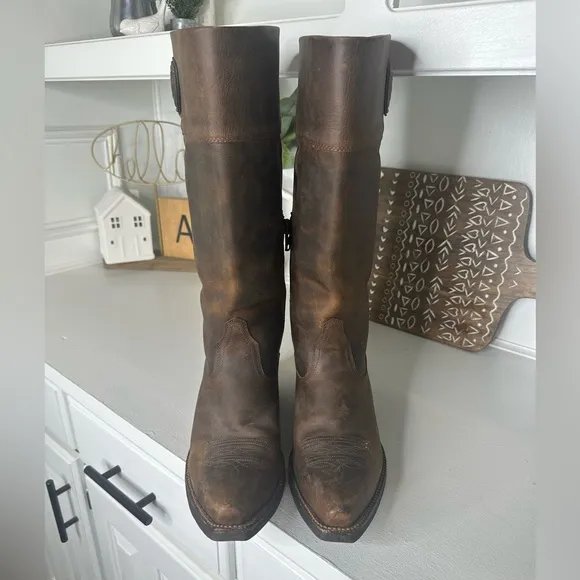 Ariat Chandler Side Zip Brown Leather Western Cowboy Boot Women's - Size 8.5B