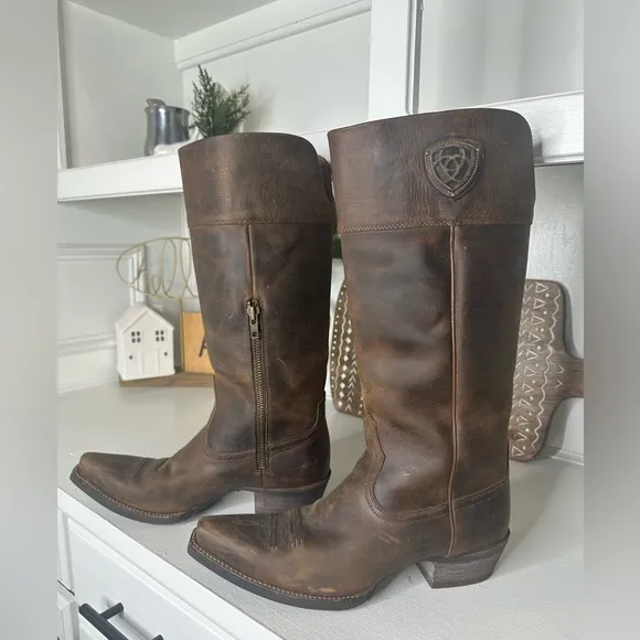 Ariat Chandler Side Zip Brown Leather Western Cowboy Boot Women's - Size 8.5B