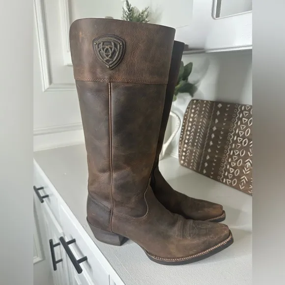 Ariat Chandler Side Zip Brown Leather Western Cowboy Boot Women's - Size 8.5B