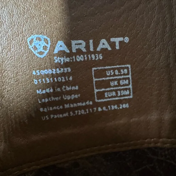 Ariat Chandler Side Zip Brown Leather Western Cowboy Boot Women's - Size 8.5B