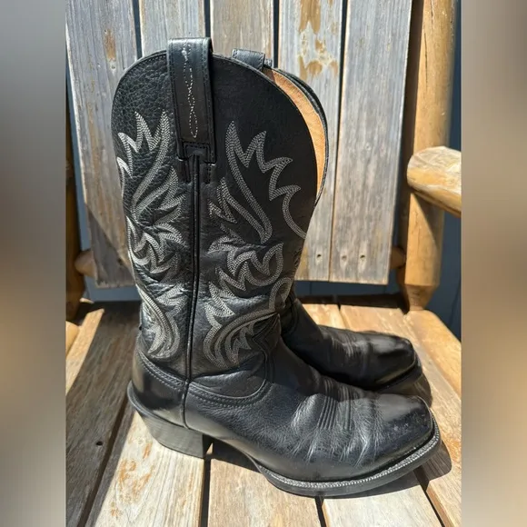 Ariat Cowboy Western Boots Black Leather Embroidered Square Toe Boots‎ 10D