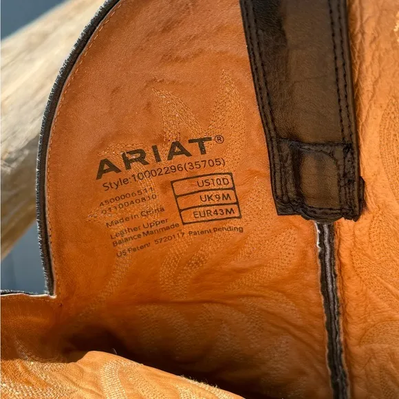 Ariat Cowboy Western Boots Black Leather Embroidered Square Toe Boots‎ 10D