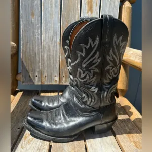 Ariat Cowboy Western Boots Black Leather Embroidered Square Toe Boots‎ 10D