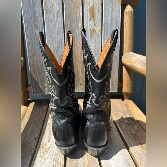 Ariat Cowboy Western Boots Black Leather Embroidered Square Toe Boots‎ 10D