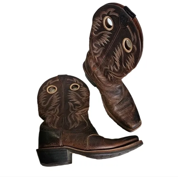 Ariat Heritage cowboy western leather brown square toe boots