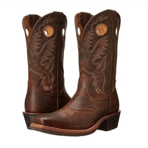 Ariat Heritage cowboy western leather brown square toe boots