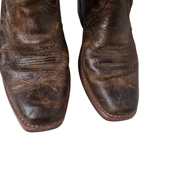 Ariat Heritage Square Toe Brown Distressed Leather Cowboy Boots 9.5