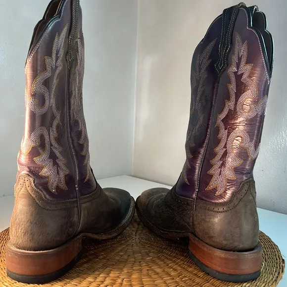 Ariat Purple and Tan Western Leather Upper Boots