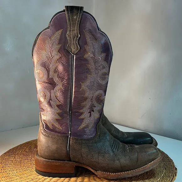 Ariat Purple and Tan Western Leather Upper Boots