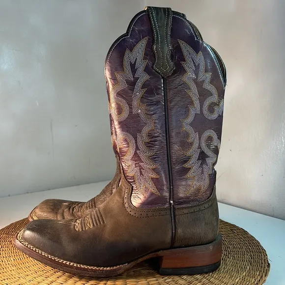 Ariat Purple and Tan Western Leather Upper Boots