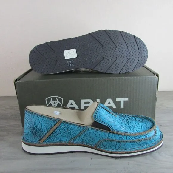 Ariat Women's Cruiser Boat Slip On Loafer Shoe Brushed Turquoise Floral Emboss