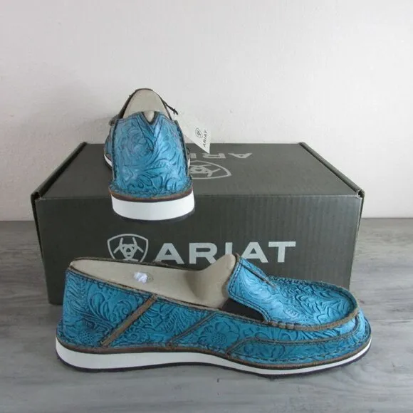 Ariat Women's Cruiser Boat Slip On Loafer Shoe Brushed Turquoise Floral Emboss