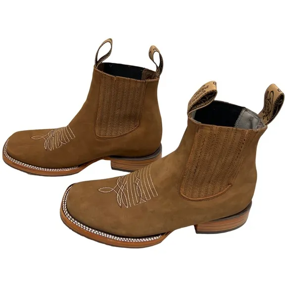 ARIZONA • Brown Leather Western Country Cowgirl Square Toe Short Ankle Boots