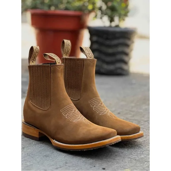 ARIZONA • Brown Leather Western Country Cowgirl Square Toe Short Ankle Boots
