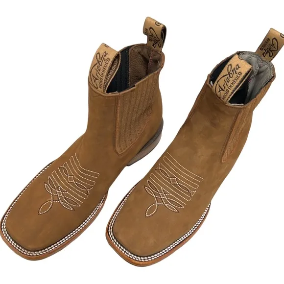 ARIZONA • Brown Leather Western Country Cowgirl Square Toe Short Ankle Boots