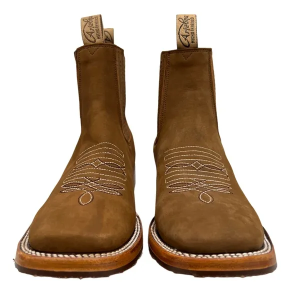 ARIZONA • Brown Leather Western Country Cowgirl Square Toe Short Ankle Boots